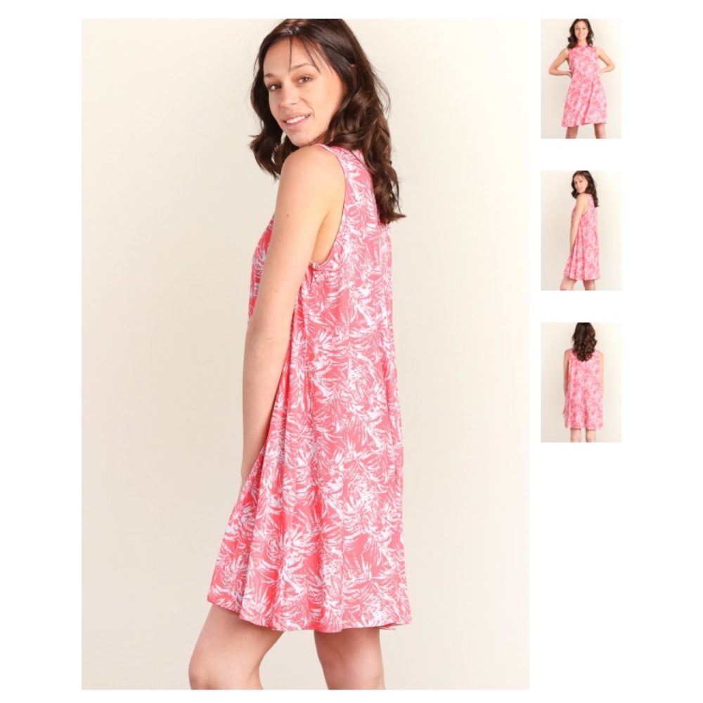 NEW!! Fuchsia Close Neck Printed Swing Dress - Picture 3 of 8